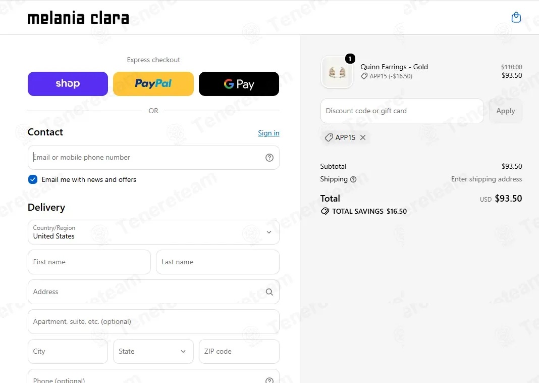 Melania Clara apply coupon code