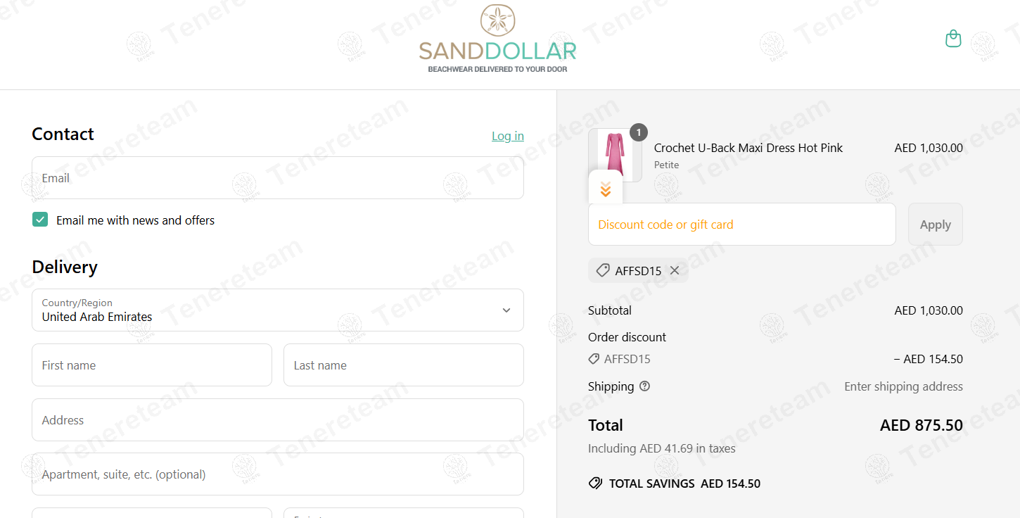 Sanddollardubai coupon code: 15% off with AFFSD15. Tested and valid as 11 months ago.