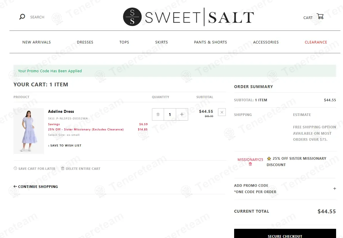 Sweet Salt Clothing coupon code: 25% off with MISSIONARY25. Tested and valid as 1 year ago.