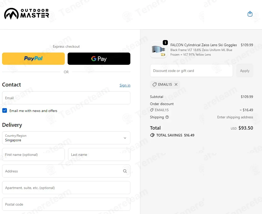 Outdoor Master coupon code: 15% off with EMAIL15. Tested and valid as 2 months ago.
