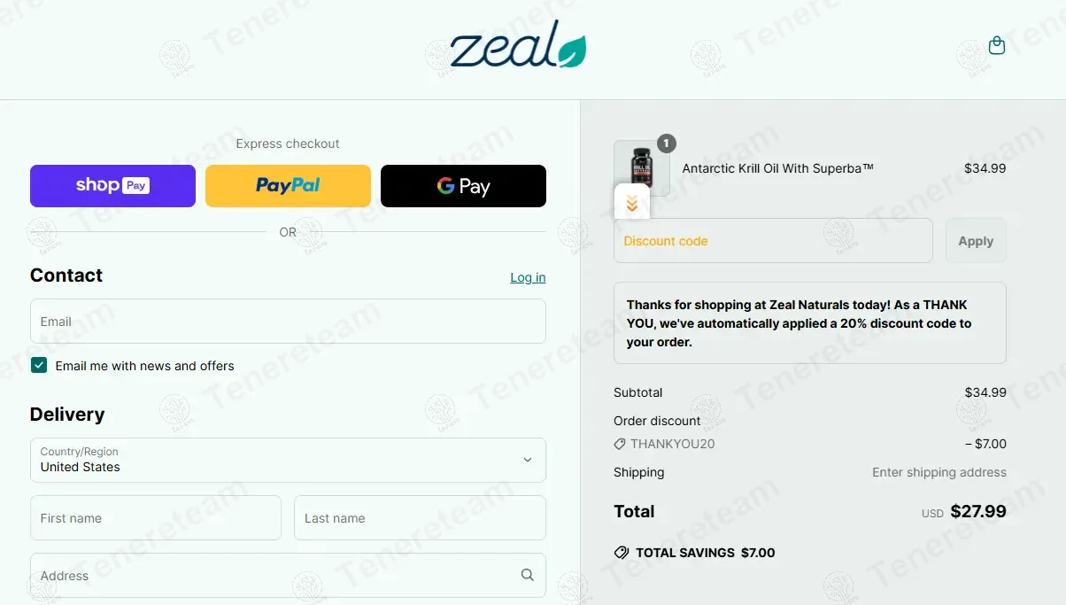 Zeal Naturals coupon code: 20% off with THANKYOU20. Tested and valid as 1 year ago.
