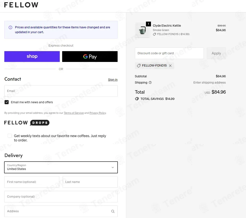 Fellow Products coupon code: 15% off with FELLOW-FOND15. Tested and valid as 2 months ago.