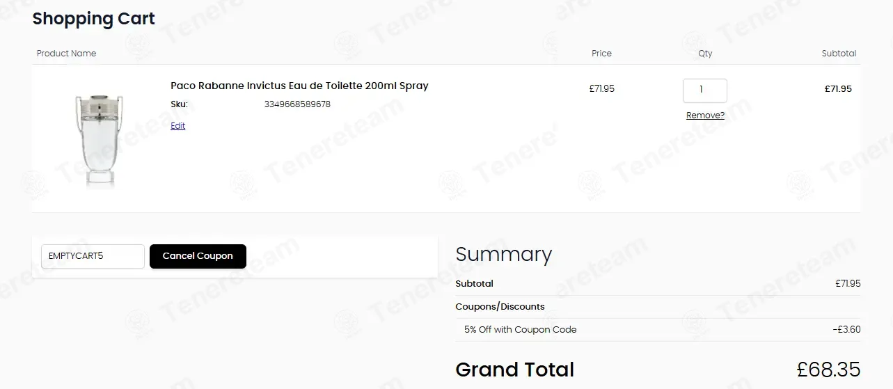 Perfume Price coupon code: 5% off with EMPTYCART5. Tested and valid as 1 month ago.