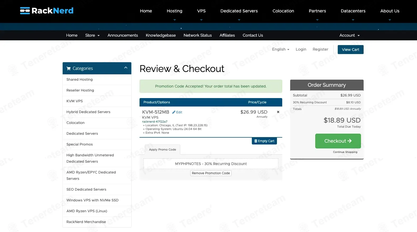 RackNerd coupon code: 30% off with MYPHPNOTES. Tested and valid as 1 month ago.
