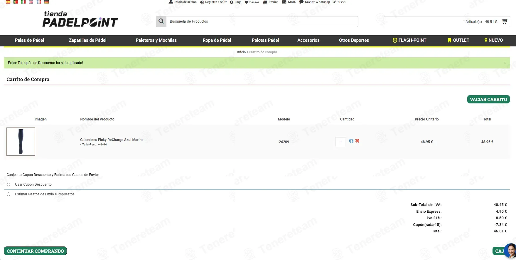 Tienda Padel Point coupon code: 15% off with radar15. Tested and valid as 1 week ago.