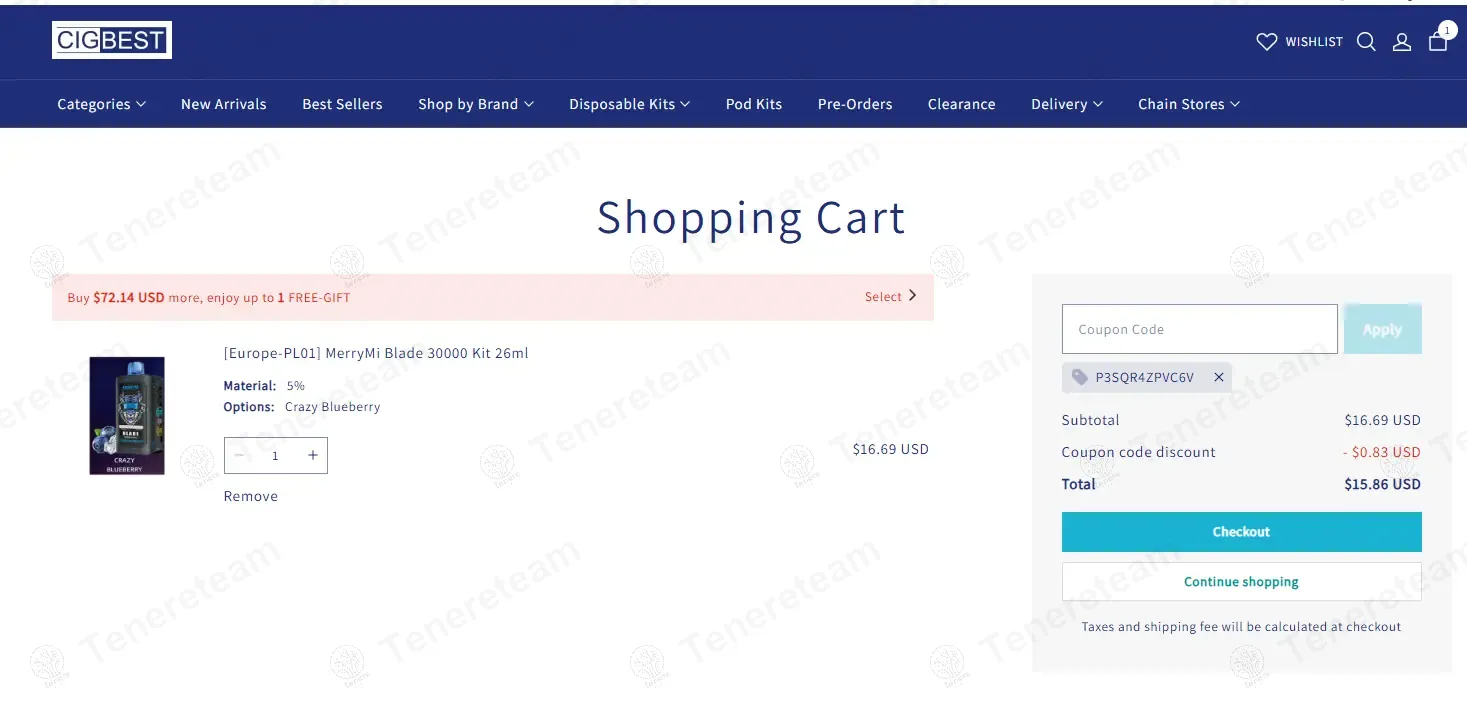 Cigbest coupon code: 5% off with P3SQR4ZPVC6V. Tested and valid as 11 months ago.