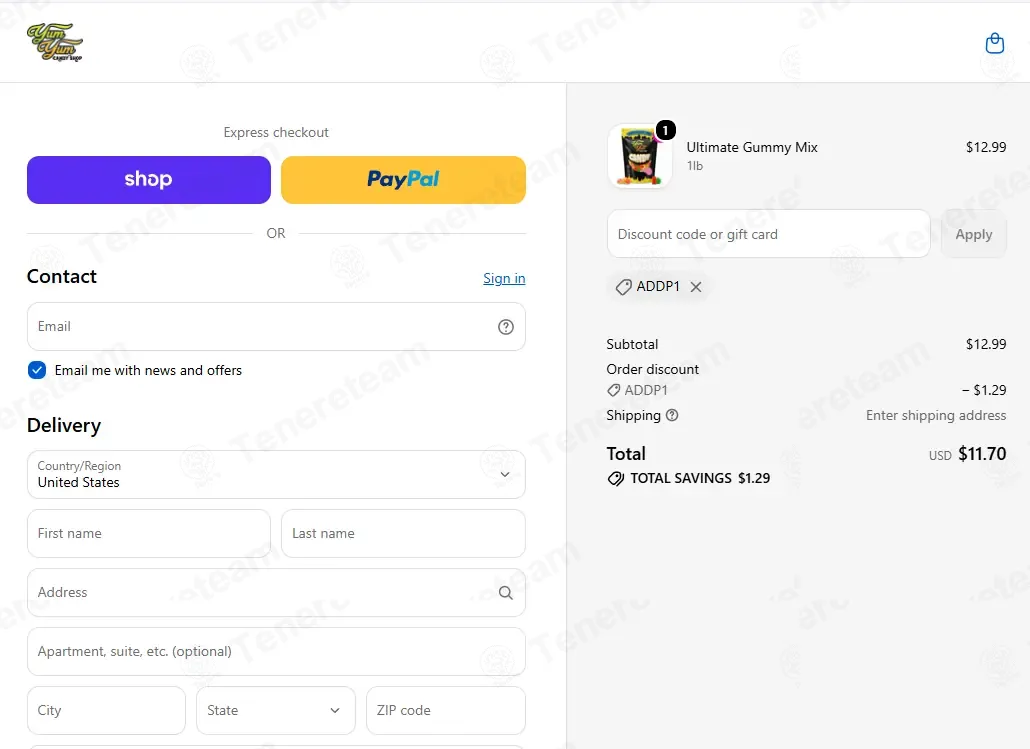 Yum Yum Candy Shop coupon code: 10% off with ADDP1. Tested and valid as 1 week ago.
