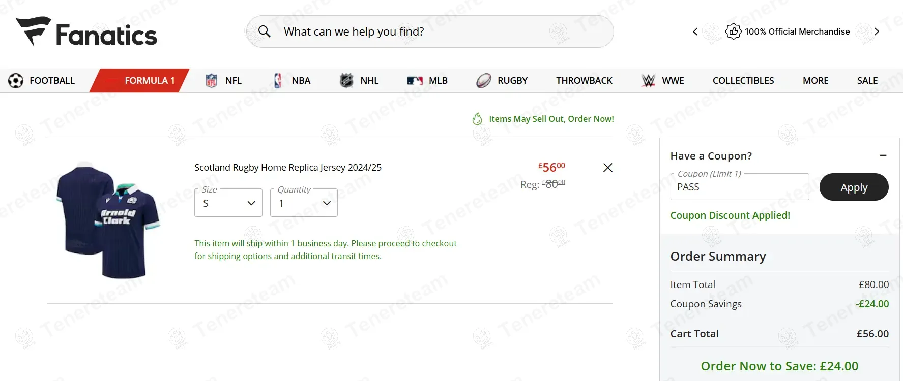 Fanatics UK coupon code: 30% off with pass. Tested and valid as 1 year ago.