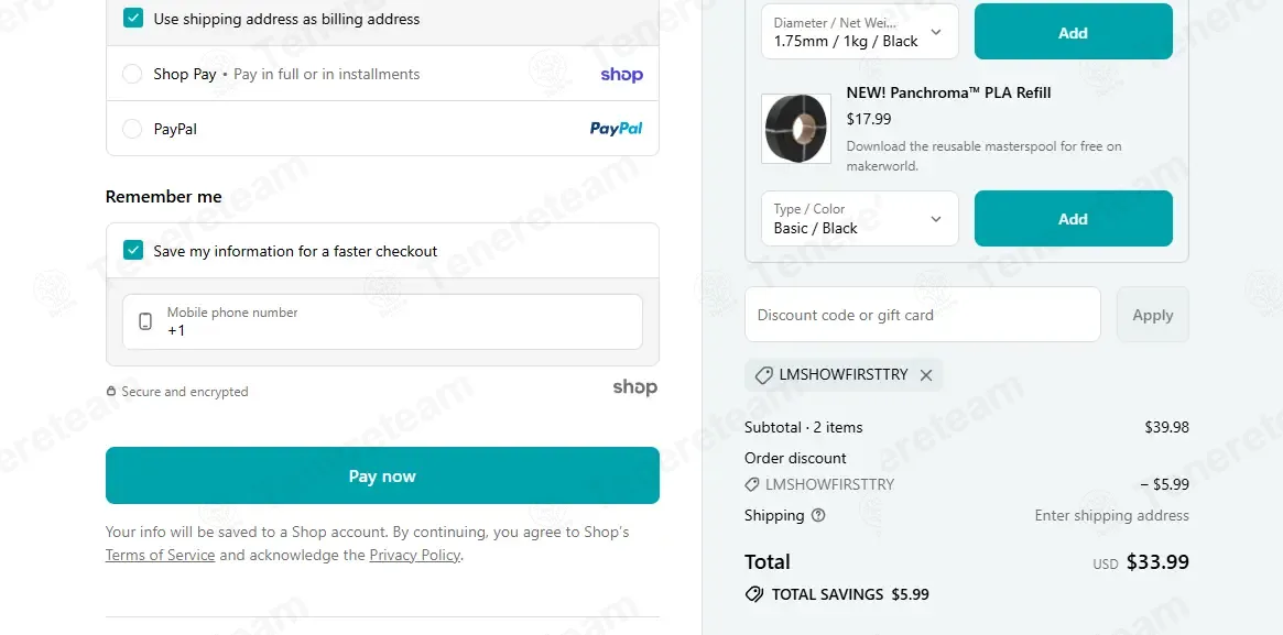 Polymaker coupon code: 15% off with LMSHOWFIRSTTRY. Tested and valid as 2 weeks ago.