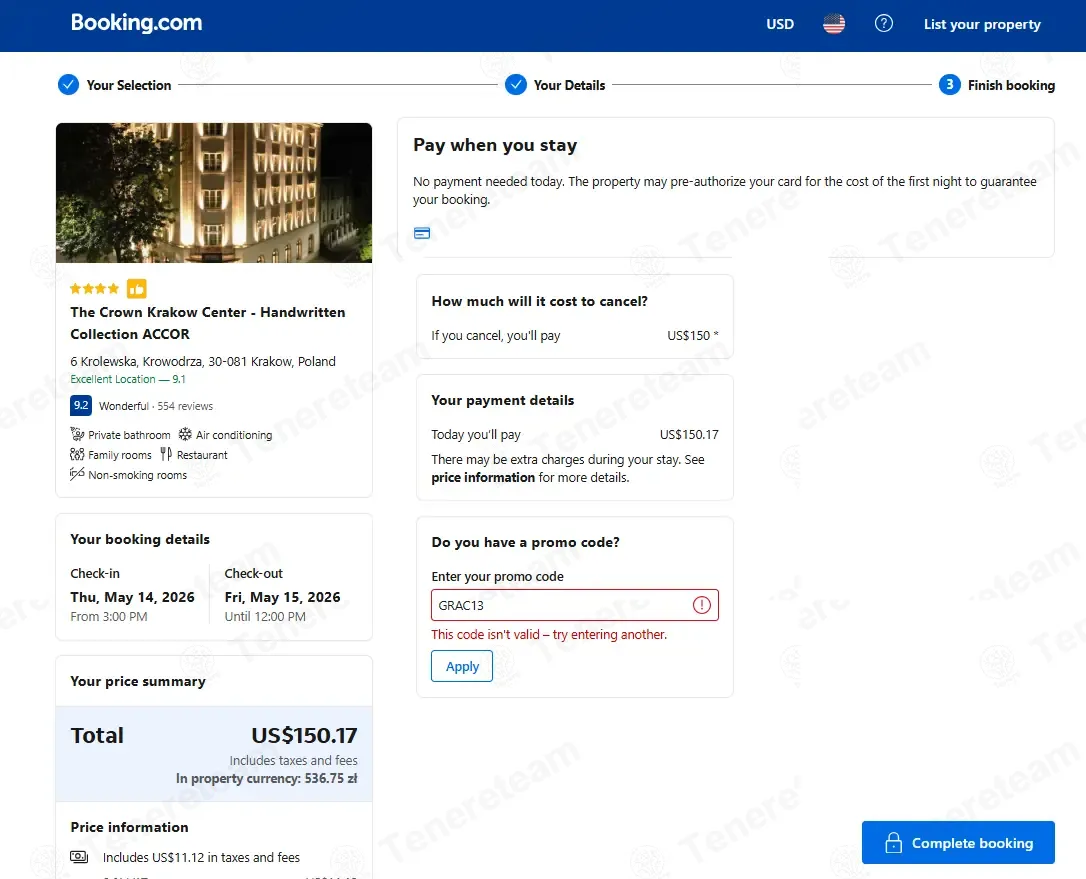 Booking coupon code: 10% off with GRAC13. Tested and valid as 1 month ago.