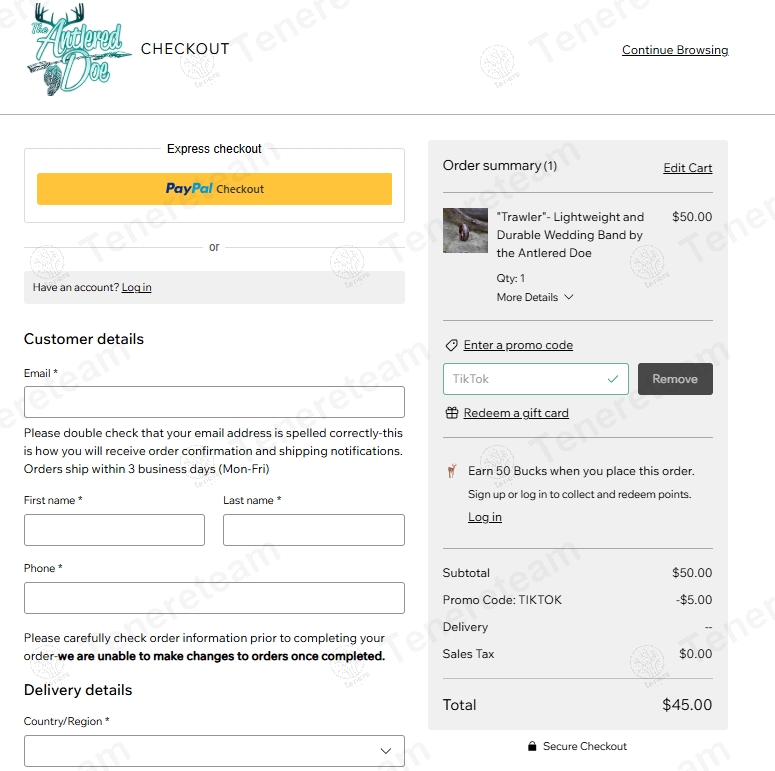 The Antlered Doe coupon code: 10% off with TIKTOK. Tested and valid as 1 year ago.