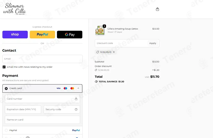 Slimmer with Cilla coupon code: 10% off with TENERE10. Tested and valid as 1 month ago.