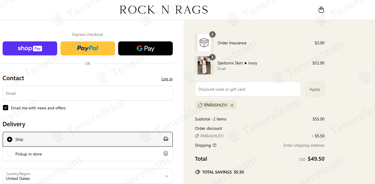 Rock N Rags coupon code: 10% off with RNRASHLEYJ. Tested and valid as 1 year ago.
