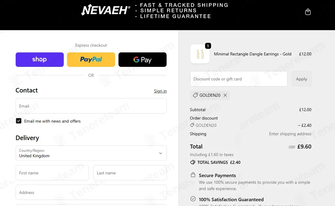 Nevaeh Jewellery coupon code: 20% off with GOLDEN20. Tested and valid as 7 months ago.