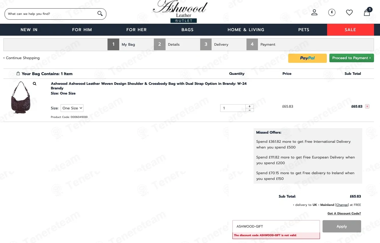 Ashwood Handbags coupon code: 10% off with ASHWOOD-GIFT. Tested and valid as 1 month ago.