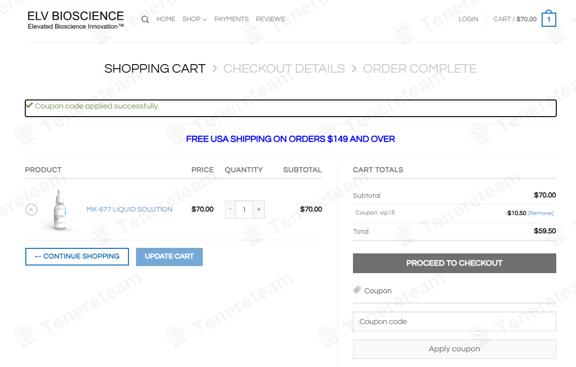 ELV BIOSCIENCE coupon code: 15% off with VIP15. Tested and valid as 1 year ago.