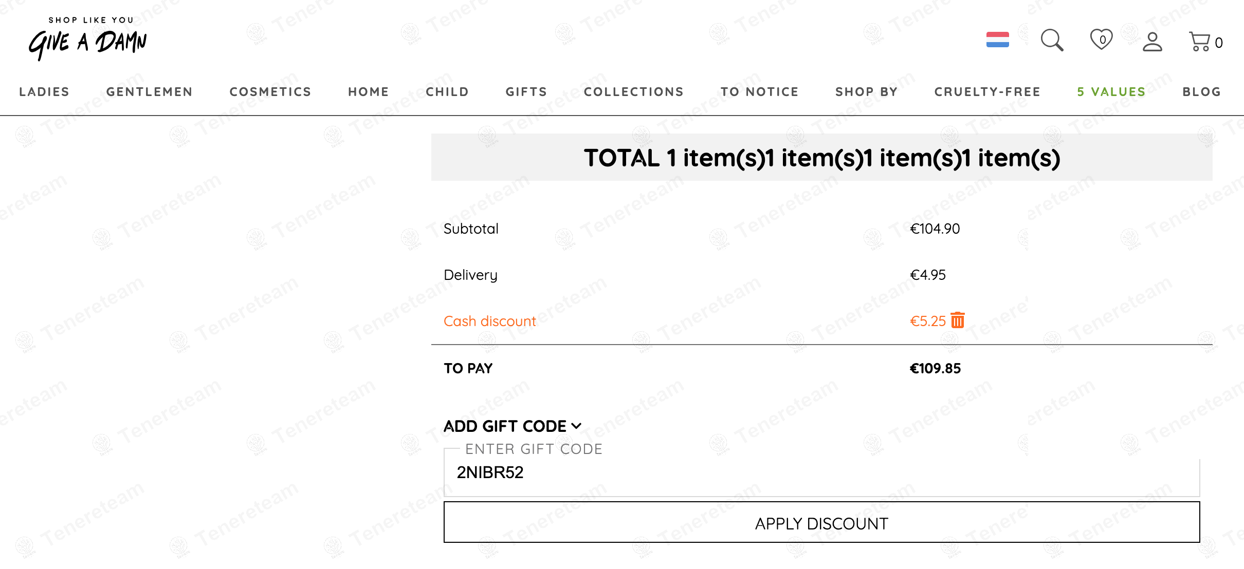 Shoplikeyougiveadamn NL coupon code: 5% off with 2NIBR52. Tested and valid as 9 months ago.