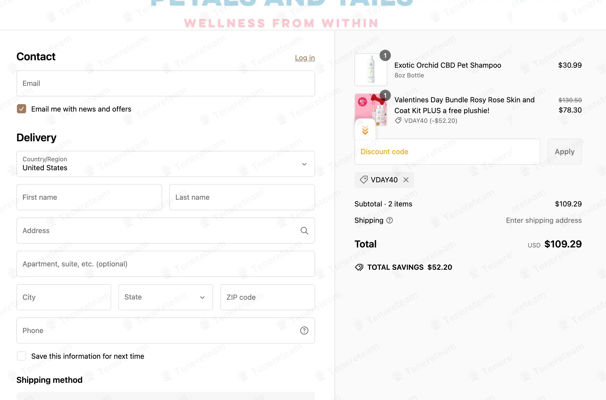 Petals and Tails coupon code: 40% off with VDAY40. Tested and valid as 1 year ago.