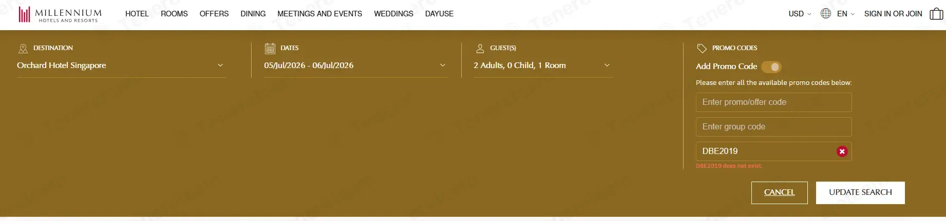 Millennium Hotels And Resorts coupon code: 15% off with DBE2019. Tested and valid as 3 weeks ago.