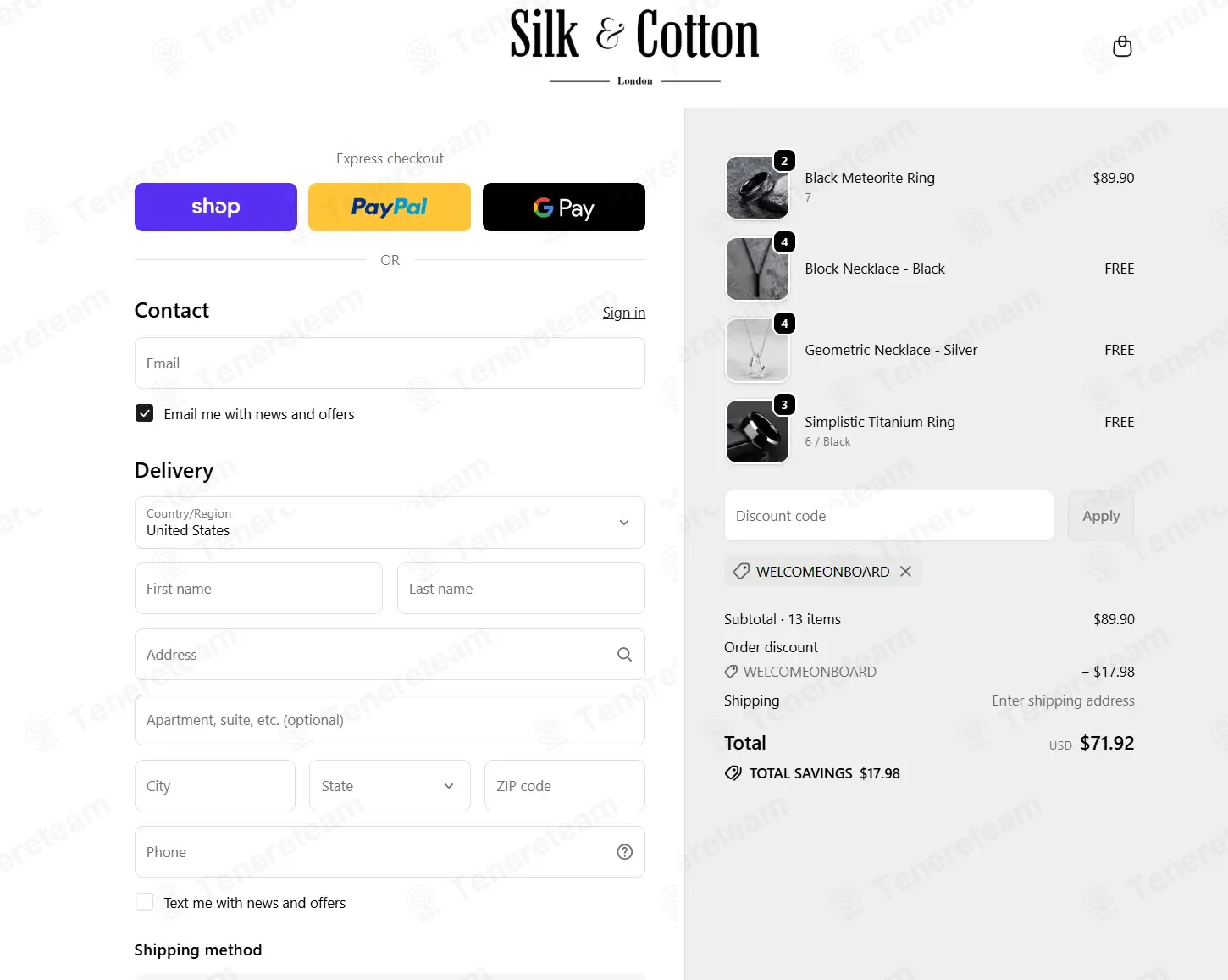 Silk And Cotton Store coupon code: 20% off with WELCOMEONBOARD. Tested and valid as 2 months ago.