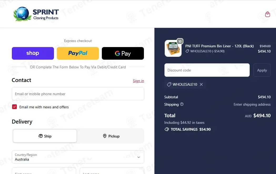 Sprint Cleaning Products coupon code: 10% off with WHOLESALE10. Tested and valid as 1 week ago.