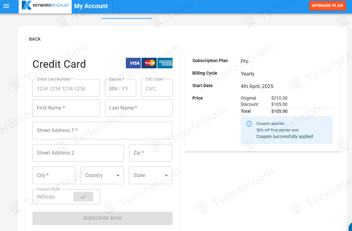 Keyword Revealer coupon code: 50% off with IMDeals. Tested and valid as 1 year ago.