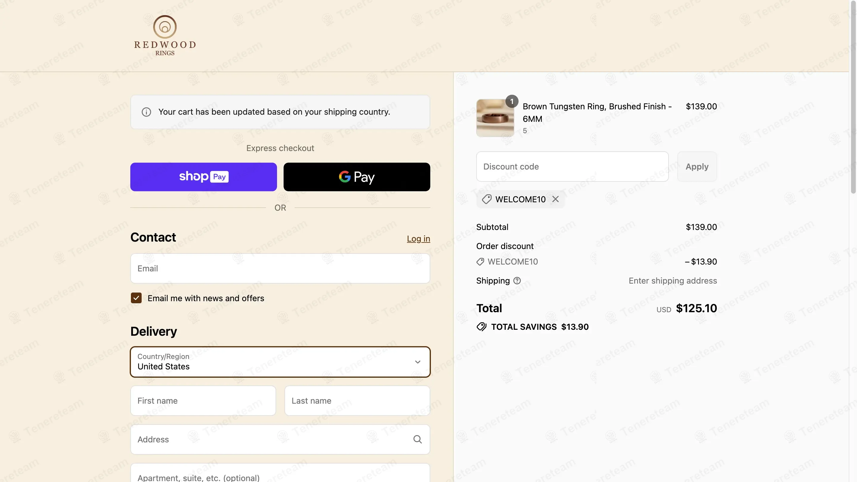 Redwood Rings coupon code: 10% off with WELCOME10. Tested and valid as 10 months ago.