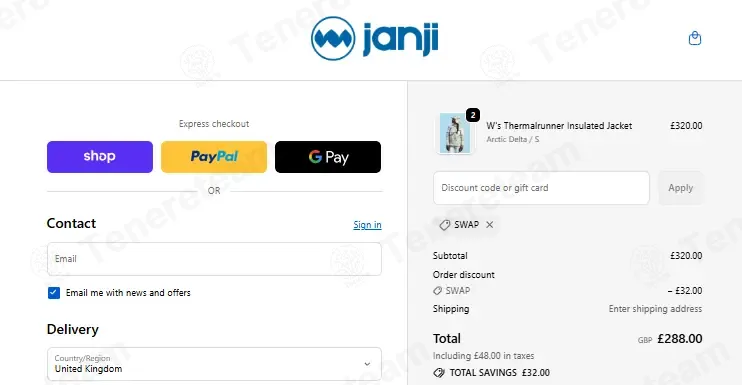Janji UK coupon code: 10% off with SWAP. Tested and valid as 3 weeks ago.