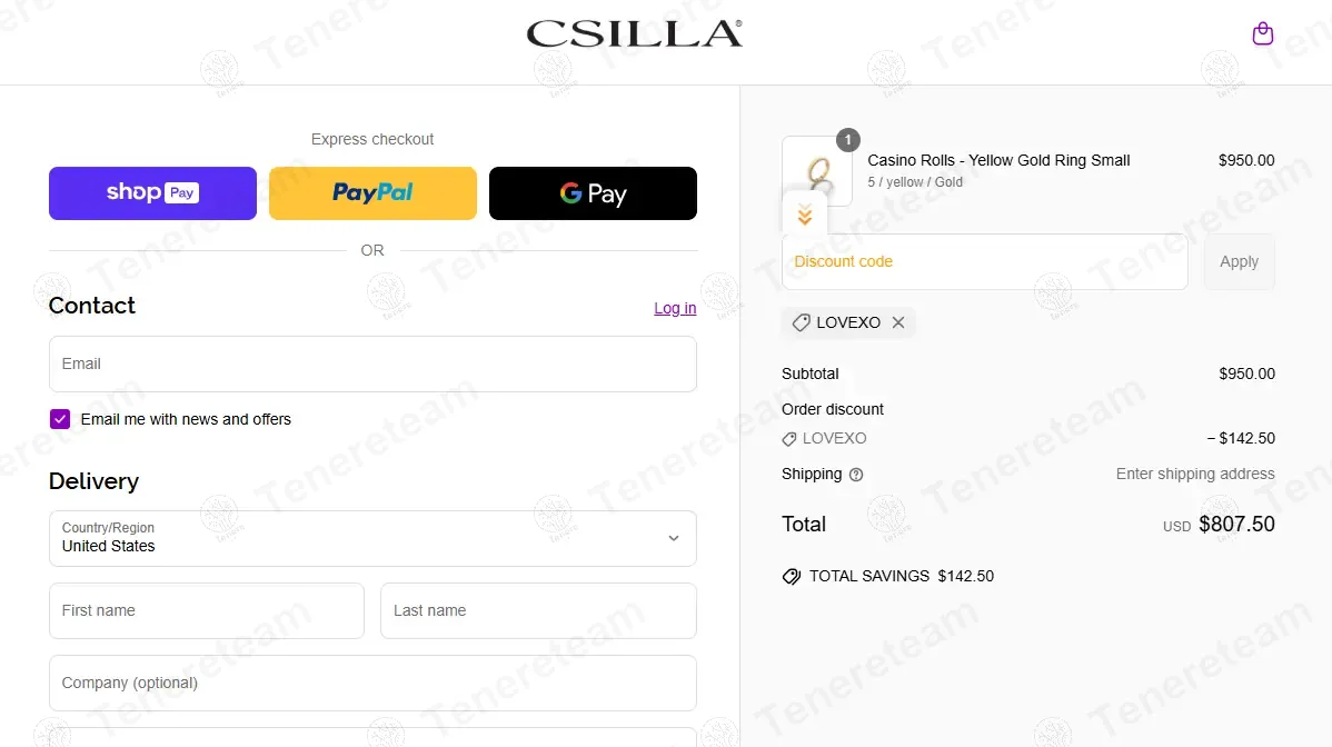 Csilla Jewelry coupon code: 15% off with LOVEXO. Tested and valid as 1 year ago.