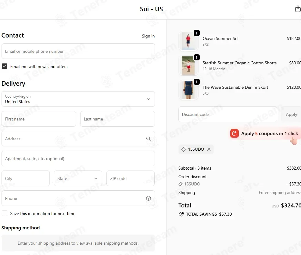We Are Sui US coupon code: 15% off with 15SUDO. Tested and valid as 3 weeks ago.