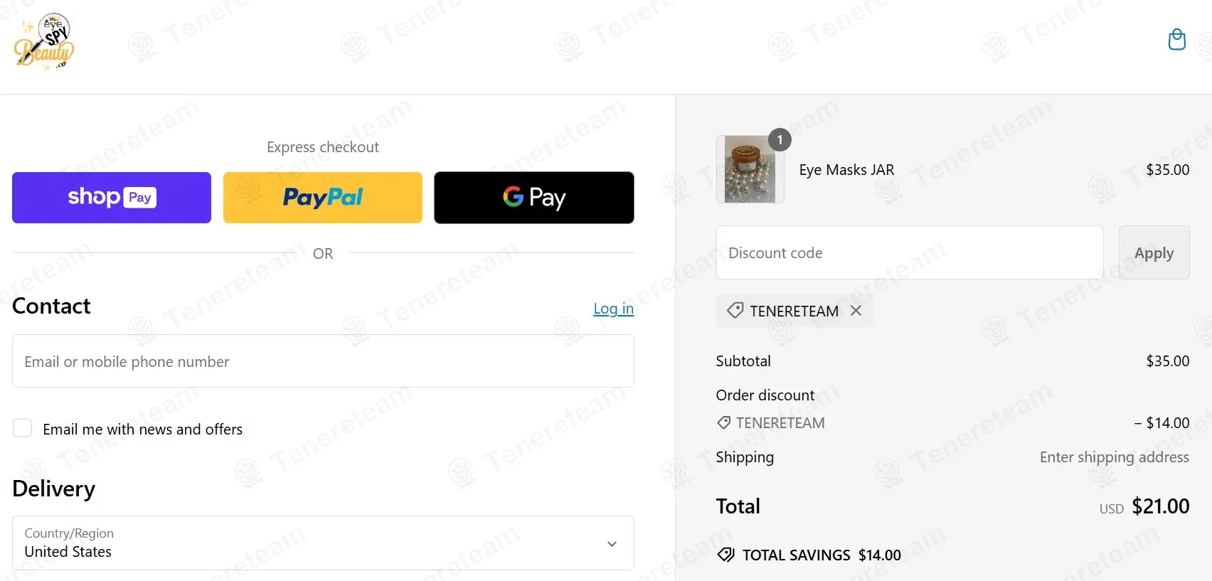 Eye Spy Beauty Co coupon code: 40% off with TENERETEAM. Tested and valid as 11 months ago.