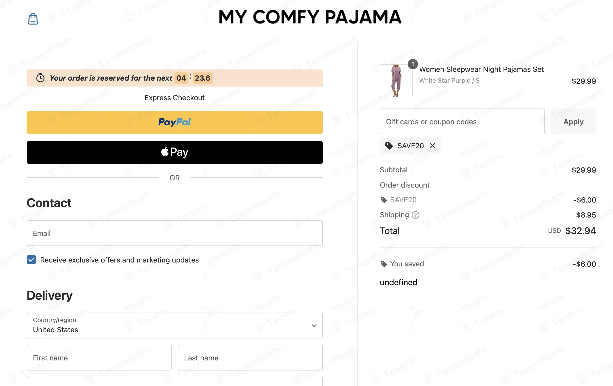 My Comfy Pajama apply coupon code