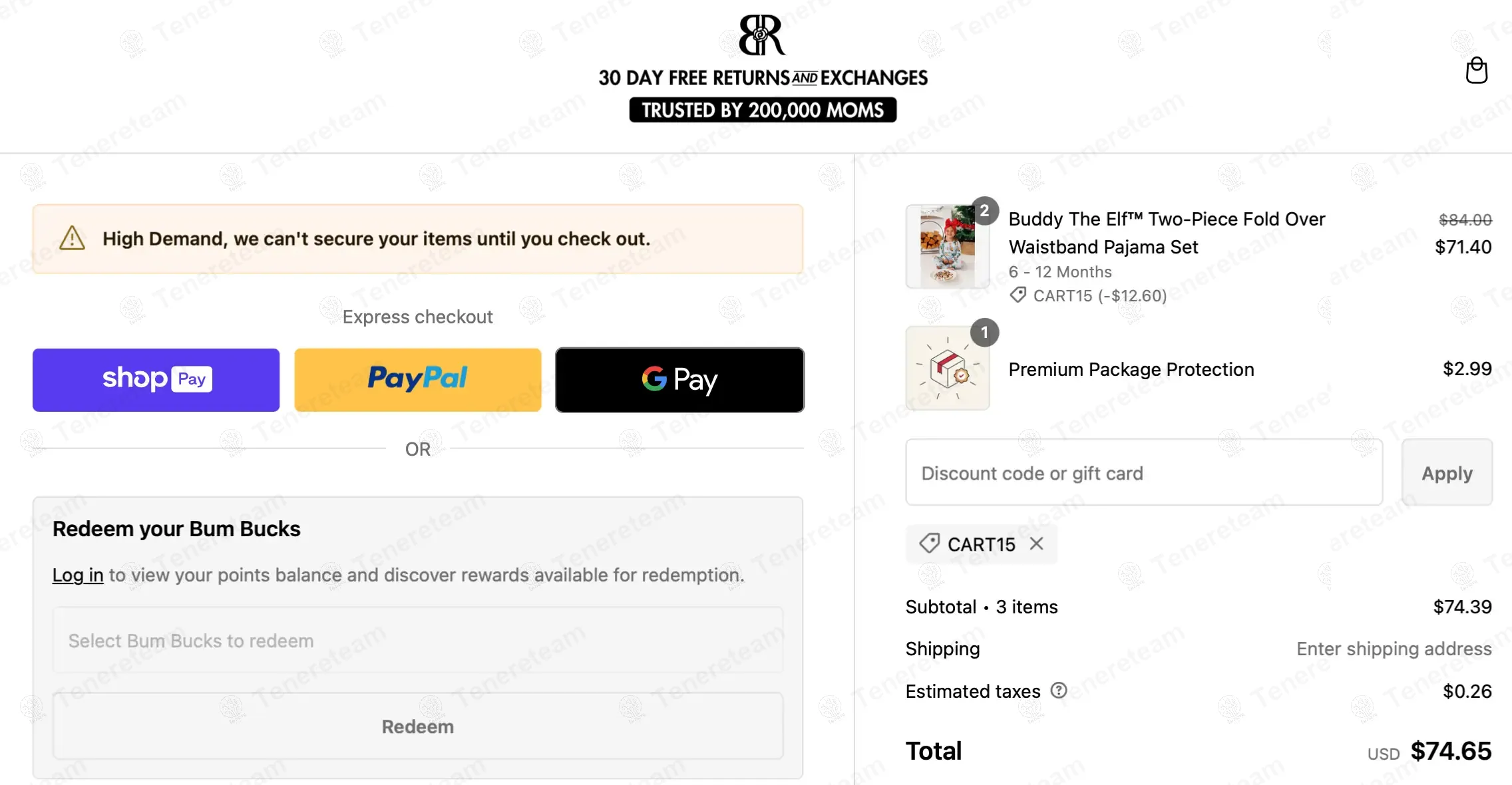 Bums and Roses coupon code: 15% off with CART15. Tested and valid as 9 months ago.