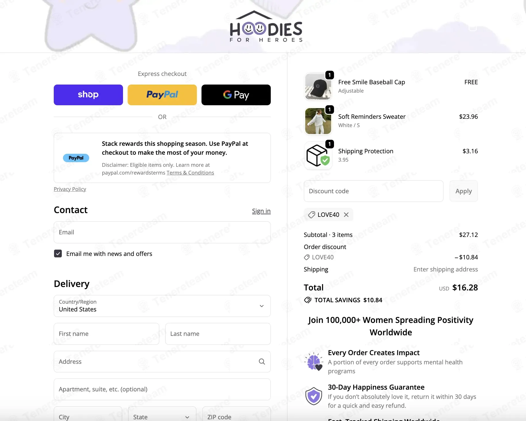 Hoodies For Heroes coupon code: 40% off with LOVE40. Tested and valid as 6 months ago.