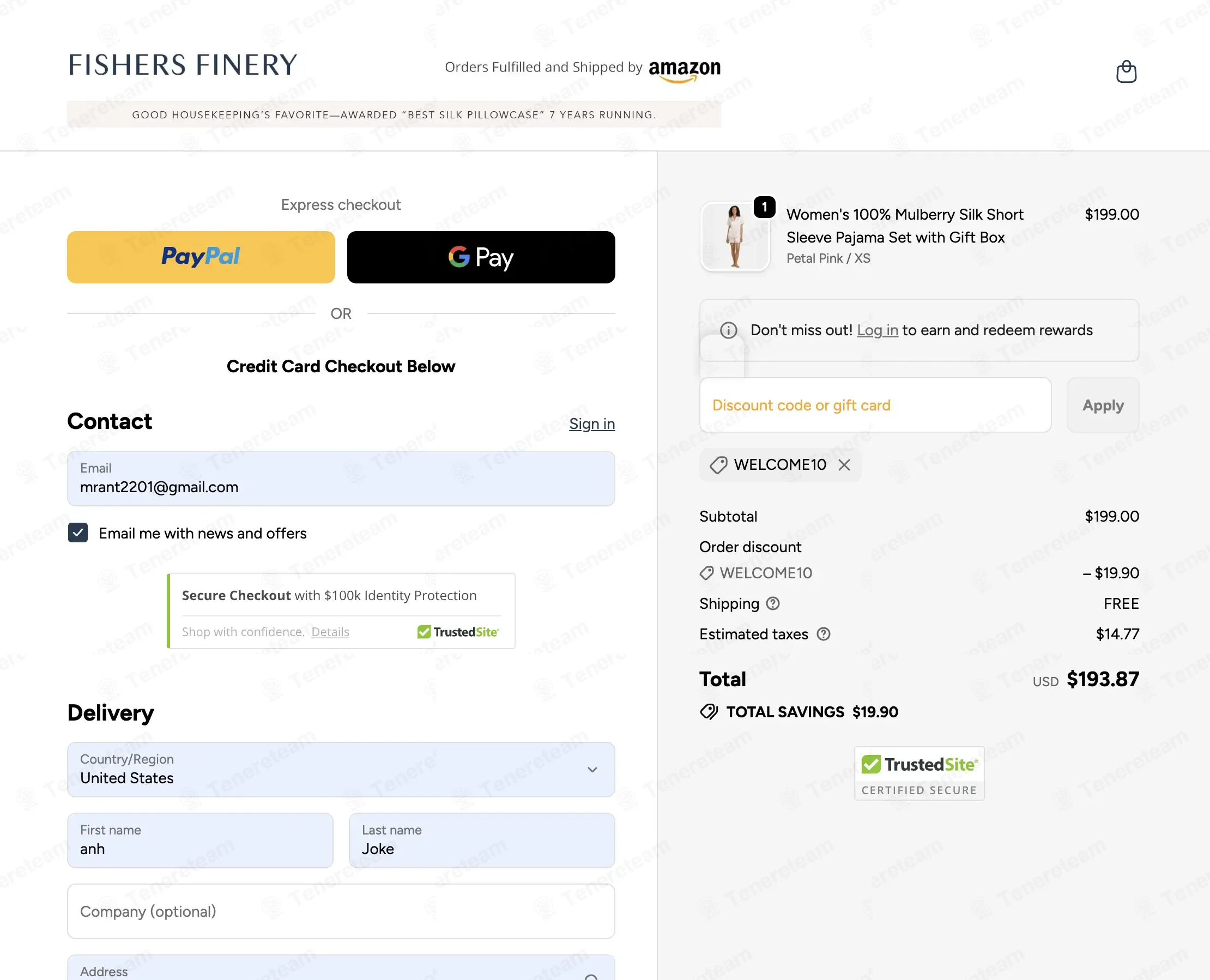 Fishers Finery coupon code: 10% off with WELCOME10. Tested and valid as 9 months ago.