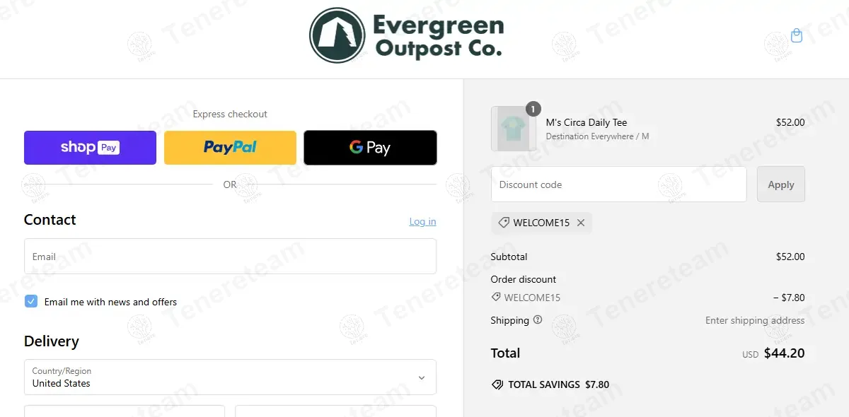 Evergreen Outpost Co. coupon code: 15% off with WELCOME15. Tested and valid as 10 months ago.