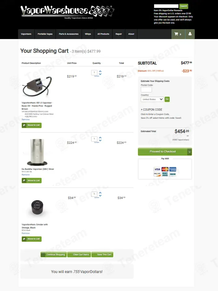 Vapor Warehouse coupon code: 5% off with VWFIVE. Tested and valid as 8 months ago.