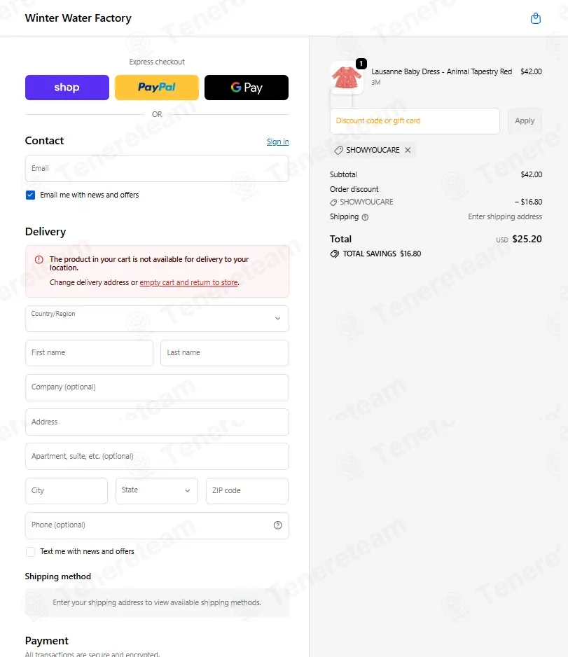 Winter Water Factory coupon code: 40% off with SHOWYOUCARE. Tested and valid as 6 months ago.