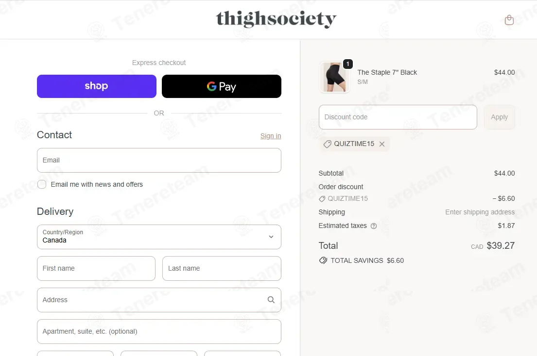 Thigh Society Canada coupon code: 15% off with QUIZTIME15. Tested and valid as 1 month ago.