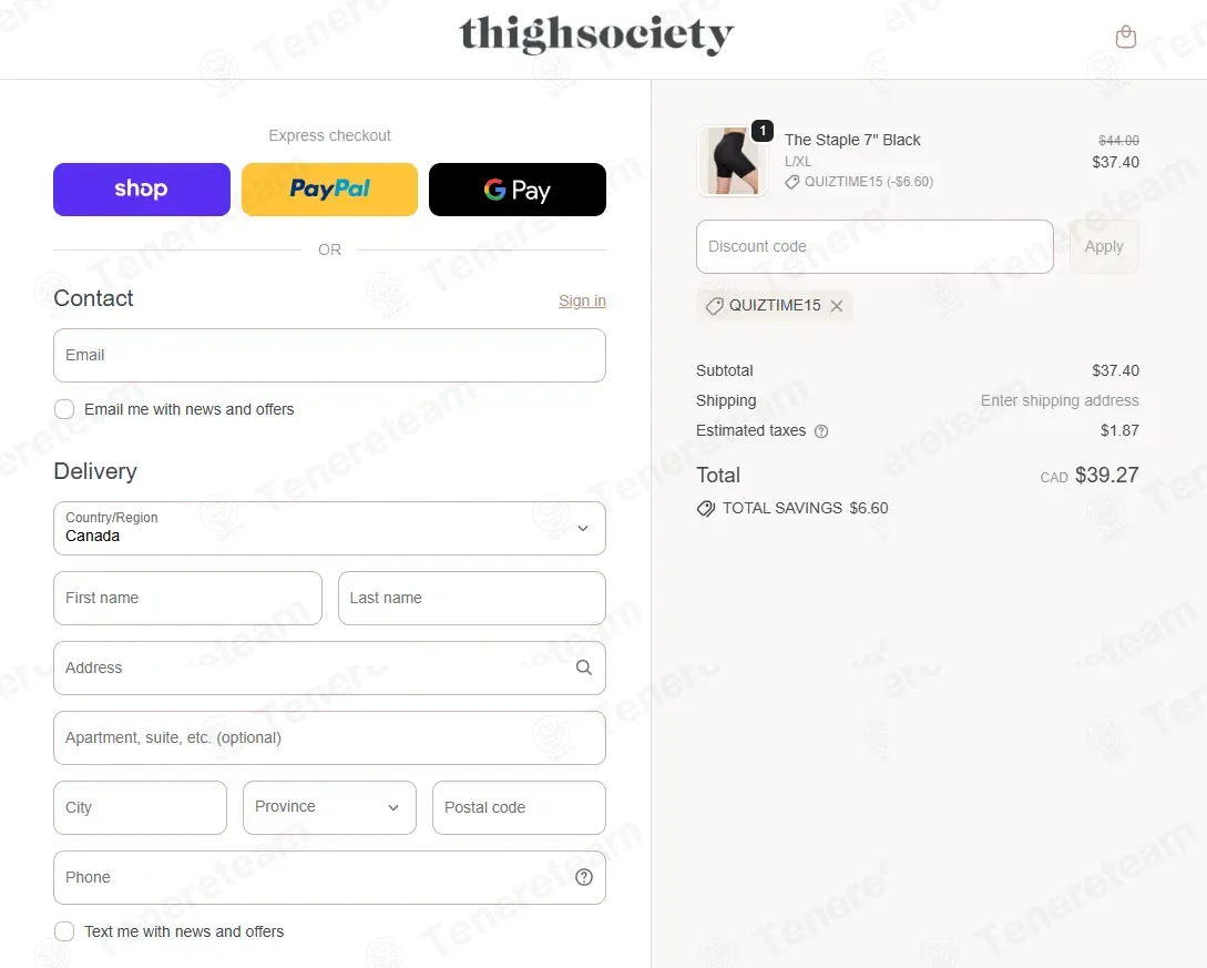 Thigh Society Canada coupon code: 15% off with QUIZTIME15. Tested and valid as 1 week ago.