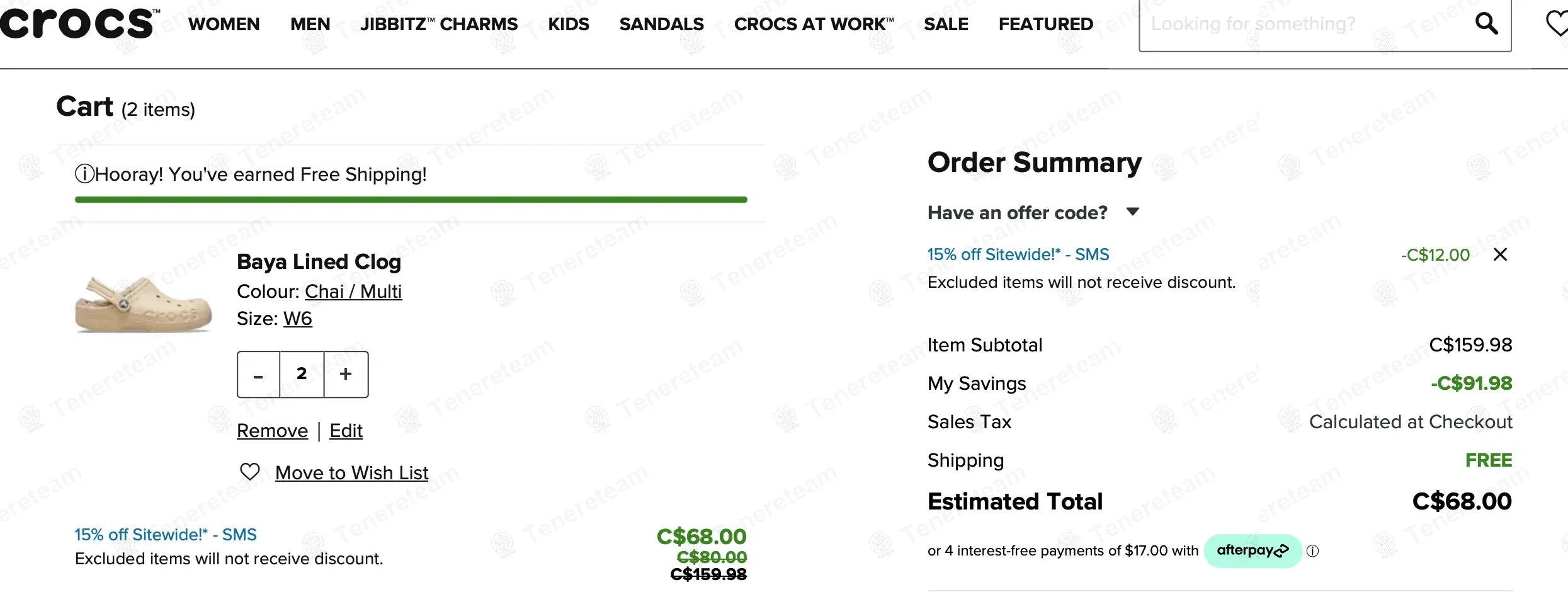 Crocs CA coupon code: 15% off with QB44S2NHBFKR. Tested and valid as 1 year ago.