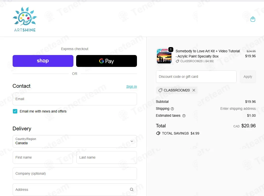 Artshine CA coupon code: 20% off with CLASSROOM20. Tested and valid as 8 months ago.