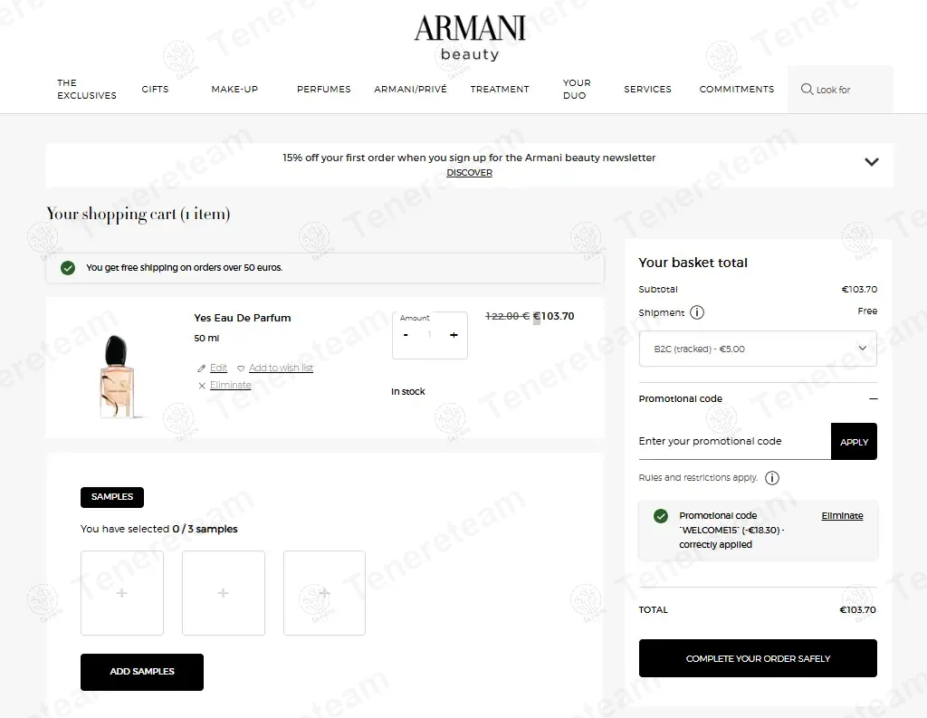 Armani Beauty ES coupon code: 15% off with WELCOME15. Tested and valid as 1 year ago.
