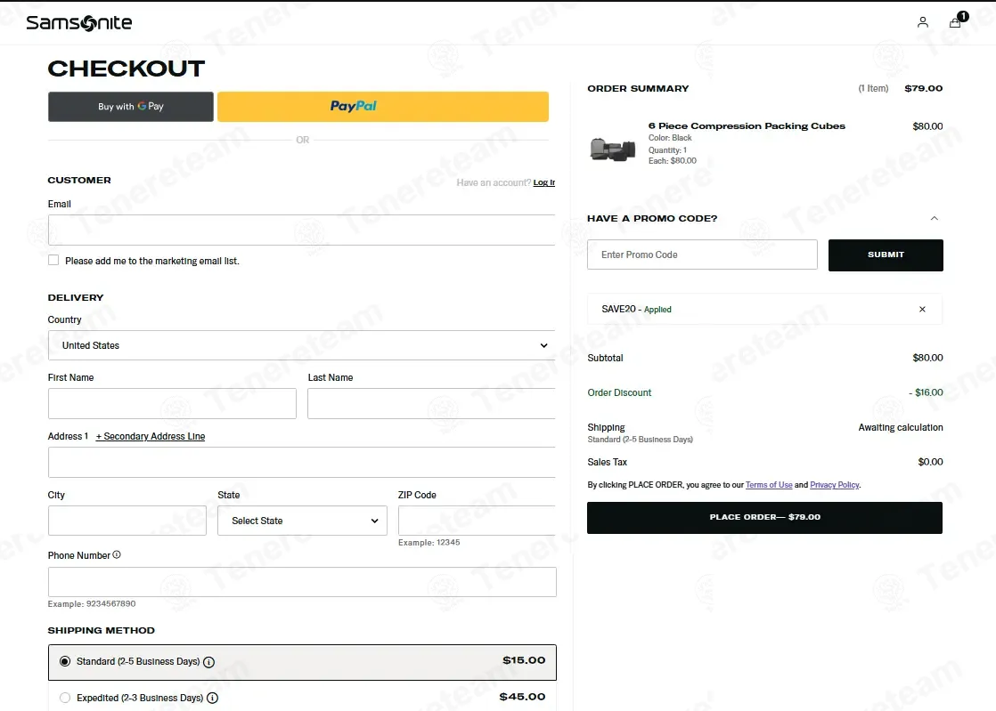 Samsonite coupon code: 20% off with SAVE20. Tested and valid as 2 weeks ago.