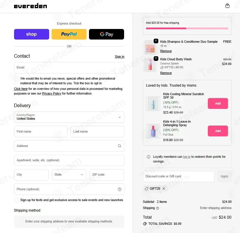 Evereden coupon code: 20% off with GIFT20. Tested and valid as 1 month ago.