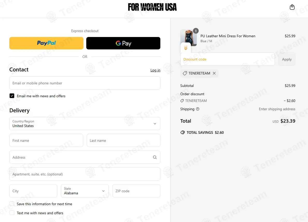 For Women USA coupon code: 10% off with TENERETEAM. Tested and valid as 1 year ago.