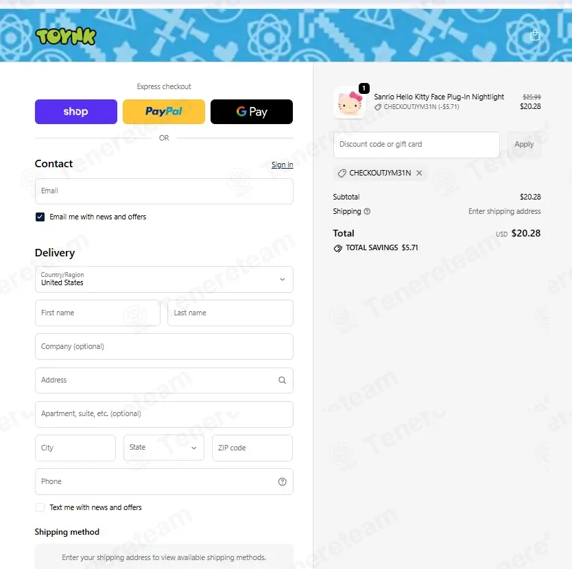 Toynk Toys coupon code: 15% off with CHECKOUTJYM31N. Tested and valid as 3 weeks ago.