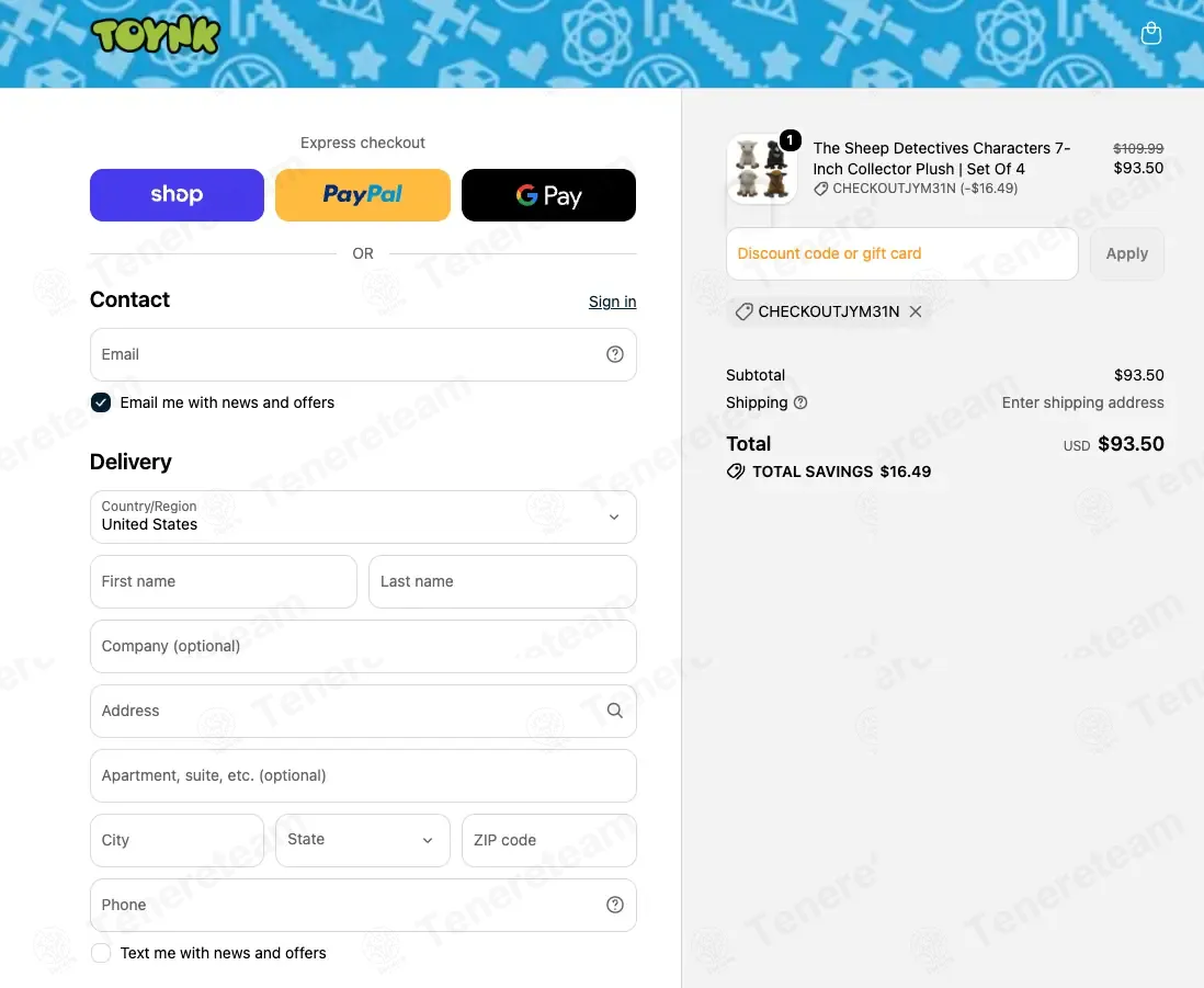 Toynk Toys coupon code: 15% off with CHECKOUTJYM31N. Tested and valid as 3 weeks ago.
