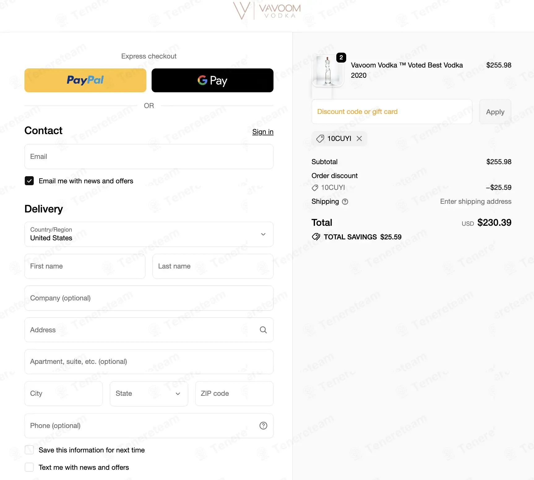 Vavoom Vodka coupon code: 10% off with 10BEGI. Tested and valid as 2 months ago.