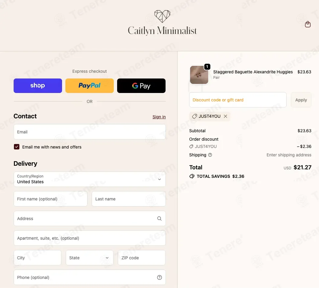 Caitlyn Minimalist coupon code: 10% off with JUST4YOU. Tested and valid as 1 month ago.